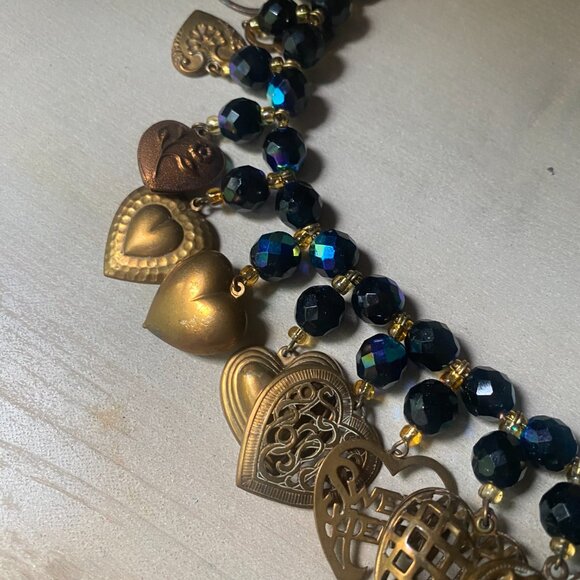 Gold and Black Heart Charm Necklace - Picture 13 of 15